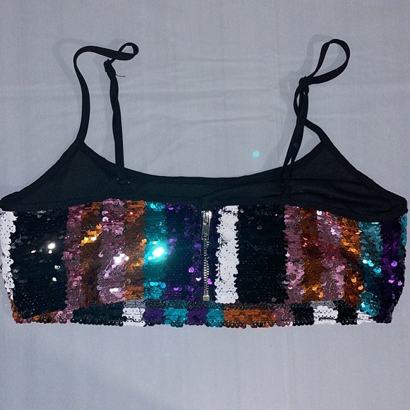 Diffuse sequin crop top striped multicolor ladies size 10 party sparkle orange - Picture 6 of 12